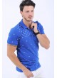 Beyaz Desen Polo Yaka Mavi T-Shirt