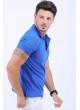 Püskürtme Desen Polo Yaka Mavi T-Shirt