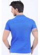 Püskürtme Desen Polo Yaka Mavi T-Shirt