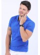 Püskürtme Desen Polo Yaka Mavi T-Shirt
