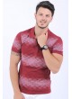Beyaz Desenli Polo Yaka Bordo T-Shirt