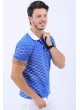 Beyaz Çizgi Desen Polo Yaka Mavi T-Shirt