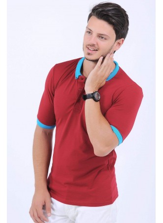 Turkuaz Detay Polo Yaka Bordo T-Shirt
