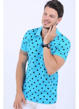 Puantiyeli Polo Yaka Turkuaz T-Shirt