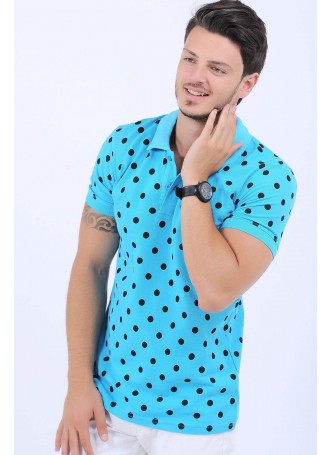 Puantiyeli Polo Yaka Turkuaz T-Shirt