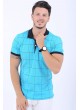 Siyah Çizgi Desen Polo Yaka Turkuaz T-Shirt