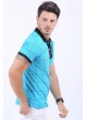 Siyah Çizgi Desen Polo Yaka Turkuaz T-Shirt