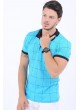 Siyah Çizgi Desen Polo Yaka Turkuaz T-Shirt
