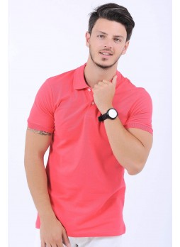 Polo Yaka Basic Pembe T-Shirt