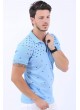 Siyah Desen Polo Yaka Açık Mavi T-Shirt