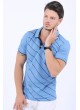 Siyah Çizgili Polo Yaka Açık Mavi T-Shirt