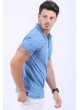 Siyah Desenli Polo Yaka Mavi T-Shirt