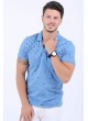 Siyah Desenli Polo Yaka Mavi T-Shirt