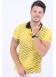 Siyah Çizgi Desen Polo Yaka Sarı T-Shirt