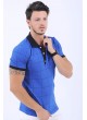 Siyah Kare Çizgi Polo Yaka Mavi T-Shirt