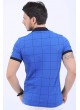 Siyah Kare Çizgi Polo Yaka Mavi T-Shirt