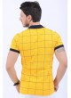 Siyah Kare Çizgi Polo Yaka Sarı T-Shirt