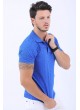 Kare Noktalı Polo Yaka Mavi T-Shirt