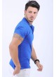 Kare Noktalı Polo Yaka Mavi T-Shirt