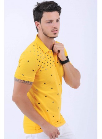 Siyah Desen Polo Yaka Sarı T-Shirt