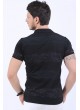Püskürtme Desen Polo Yaka Siyah T-Shirt