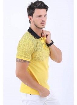 Üst Siyah Desen Polo Yaka Sarı T-Shirt