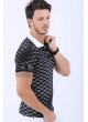 Beyaz Çizgi Desen Polo Yaka Siyah T-Shirt