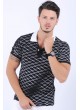 Beyaz Çizgi Desen Polo Yaka Siyah T-Shirt