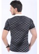 Beyaz Çizgi Desen Polo Yaka Siyah T-Shirt