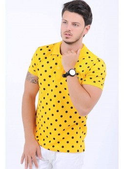 Puantiyeli Polo Yaka Sarı T-Shirt