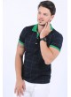 Yeşil Çizgili Polo Yaka Siyah T-Shirt