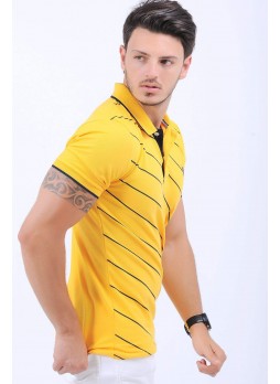 Siyah Çizgili Polo Yaka Sarı T-Shirt