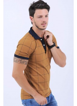 Siyah Çizgili Polo Yaka Kahve T-Shirt