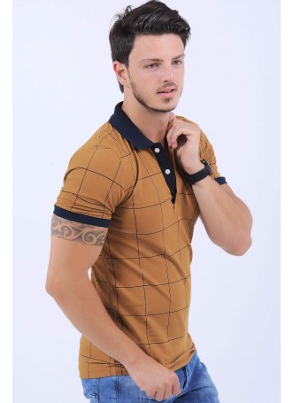 Siyah Çizgili Polo Yaka Kahve T-Shirt