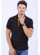 Turuncu Çizgili Polo Yaka Siyah T-Shirt