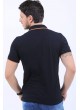 Turuncu Çizgili Polo Yaka Siyah T-Shirt