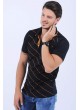 Turuncu Çizgili Polo Yaka Siyah T-Shirt