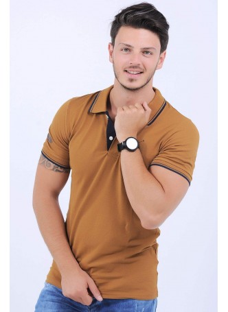Siyah Detay Polo Yaka Kahve T-Shirt