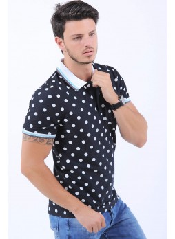 Puantiyeli Polo Yaka Siyah T-Shirt