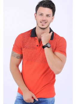 Üst Siyah Desen Polo Yaka Turuncu T-Shirt