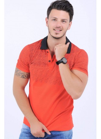Üst Siyah Desen Polo Yaka Turuncu T-Shirt