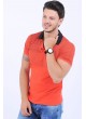Üst Siyah Desen Polo Yaka Turuncu T-Shirt