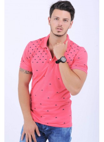 Lacivert Desen Polo Yaka Pembe T-Shirt