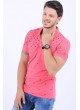 Lacivert Desen Polo Yaka Pembe T-Shirt