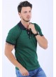 Siyah Çizgi Desen Polo Yaka Yeşil T-Shirt