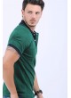 Siyah Çizgi Desen Polo Yaka Yeşil T-Shirt