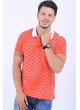 Beyaz Çizgi Desen Polo Yaka Turuncu T-Shirt