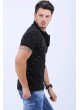 Beyaz Desen Polo Yaka Siyah T-Shirt