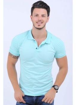 Omuz Tırtık Polo Yaka Nilyeşili T-Shirt