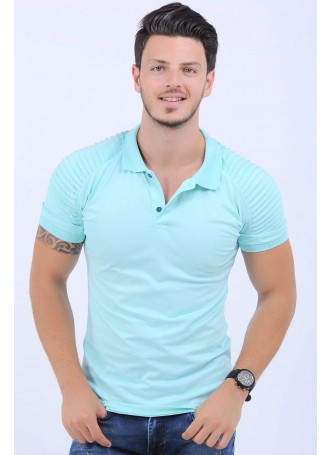 Omuz Tırtık Polo Yaka Nilyeşili T-Shirt